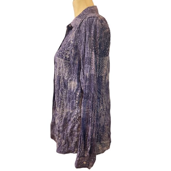 J. McLaughlin Lois Crinkle Shirt, Purple Patchwork, Women's Size Large - Picture 2 of 5
